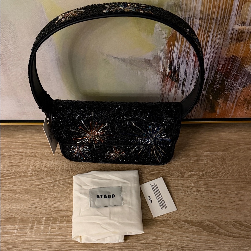 STAUD Black Beaded Shoulder Bag